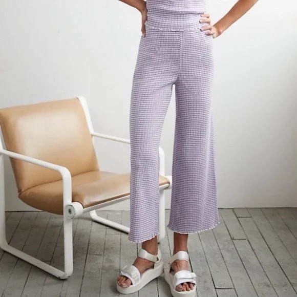 Aritzia Wilfred Verona Ankle Pants Seersucker Flare Leg Light Purple - Picture 1 of 5